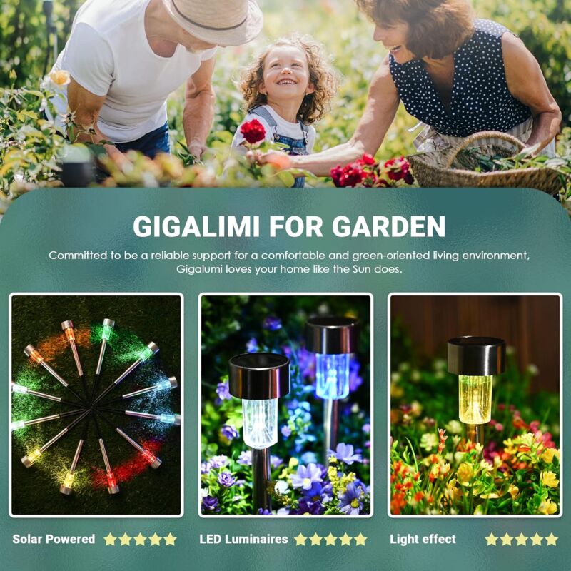 Colorful Outdoor Solar Garden Lights Stainless Steel LED Lights 12 pcs Wireless For Outdoor，4.529.5Cm
