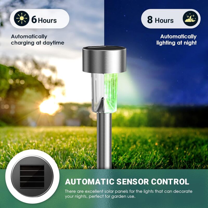 Colorful Outdoor Solar Garden Lights Stainless Steel LED Lights 12 pcs Wireless For Outdoor，4.529.5Cm
