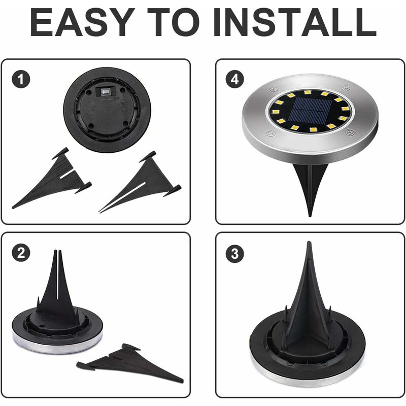Light 12 LEDs 8 pcs White Solar Ground Lights Stainless Steel Waterproof For Outdoor Garden Patio Lawn Yard Walkway