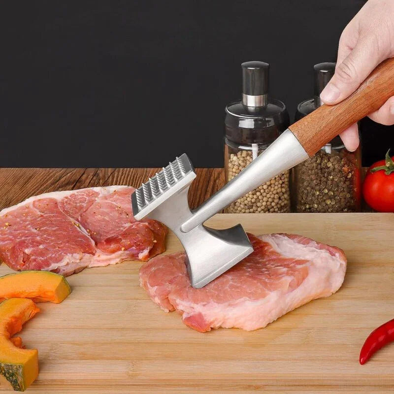 Meat Hammer, Heavy Duty Meat Tenderizer, Steak Hammer With Wooden Handle And Food Grade Zinc Alloy, 2 In 1 Kitchen