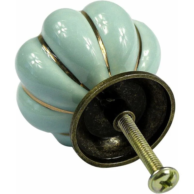 10 pcs Vintage European Style Ceramic Pumpkin Cabinet Knobs Dresser Cupboard Drawer Pull Handles Knobs, Light Blue