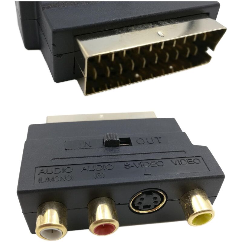 Rgb Scart 21 Pin Male To 3 Rca Av Female Converter + Video Adapter (Black)