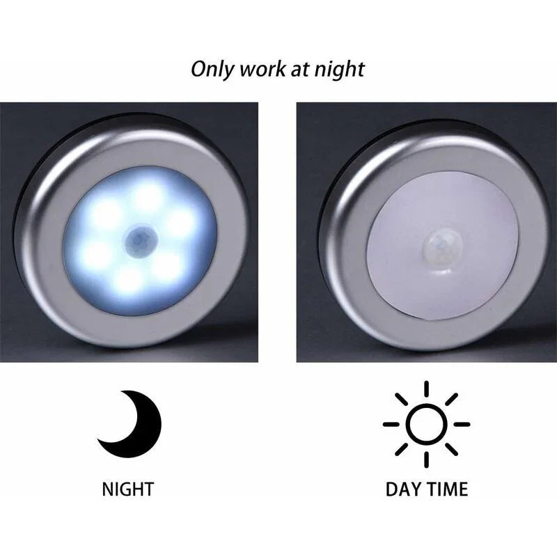 Wireless LED Motion Sensor Light For Closet, Stairs, Hallway, Kitchen, Bedroom (6 pcs) (Silver Shell (White Light)