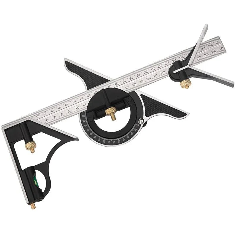 Metal Combination Square Multi-Function Carpentry Ruler Combination Angle Ruler With Zero Level Protractor Straight