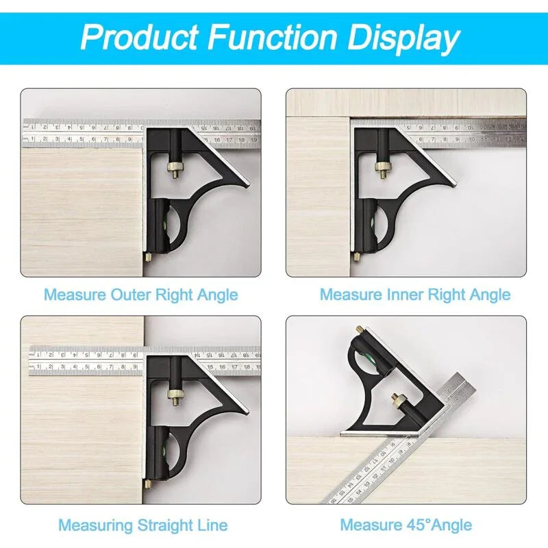 Metal Combination Square Multi-Function Carpentry Ruler Combination Angle Ruler With Zero Level Protractor Straight