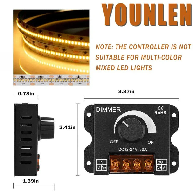 LED ROtary LED Dimmer Switch Dimming Controller Dc 12V-24V 30A Pwm Dimmer Knob For Adjusting Brightness(2 Pack)