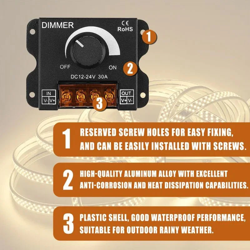LED ROtary LED Dimmer Switch Dimming Controller Dc 12V-24V 30A Pwm Dimmer Knob For Adjusting Brightness(2 Pack)