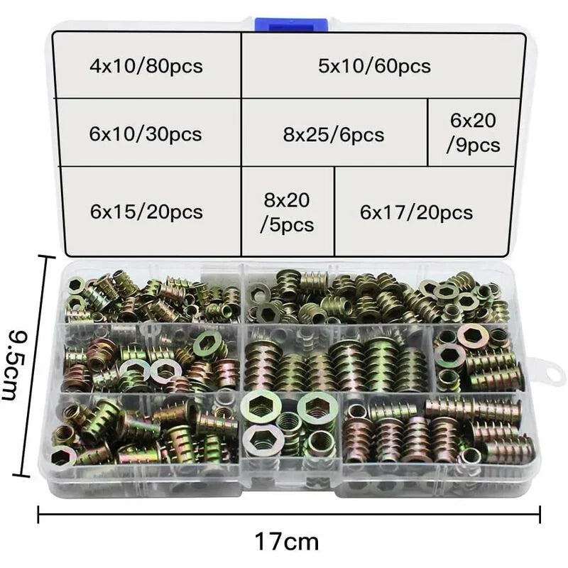 230 pcs Zinc Alloy Hex Threaded Insert Nuts Threaded Insert Nuts External Thread M4 M5 M6 M8 For Wood Furniture Nut