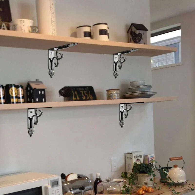 2 pcs Wall Shelf Brackets, 90 Degree Triangle Shelf Brackets, Metal Angle Bracket For Bookshelf, Kitchen - Black