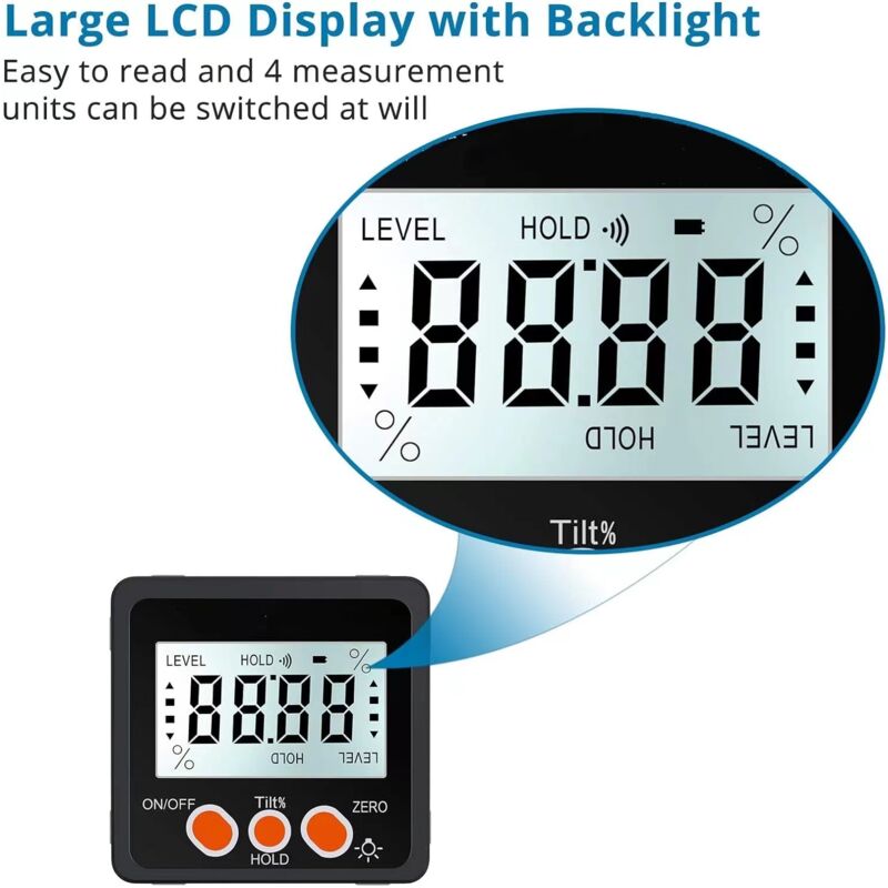 Digital Inclinometer Protractor 4 90° Level Box Angle Finder Backlight Bevel Gauge Magnetic Base Gauge In/Ft Mm/M With