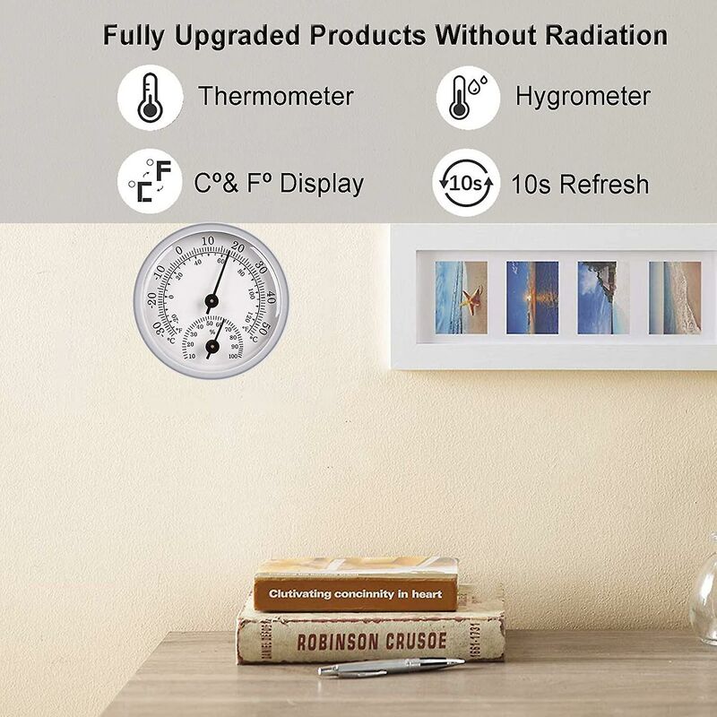 Hygrometer Thermometer, Humidity Sensor Monitor Detector Measurements, Analog Thermometer Used Indoor/Outdoor Patio