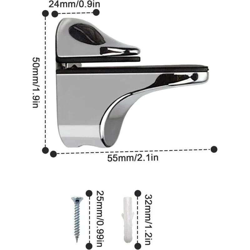 2-Piece Adjustable Glass Shelf Bracket, Support For 5-21Mm Thickness Wood/Glass Shelves