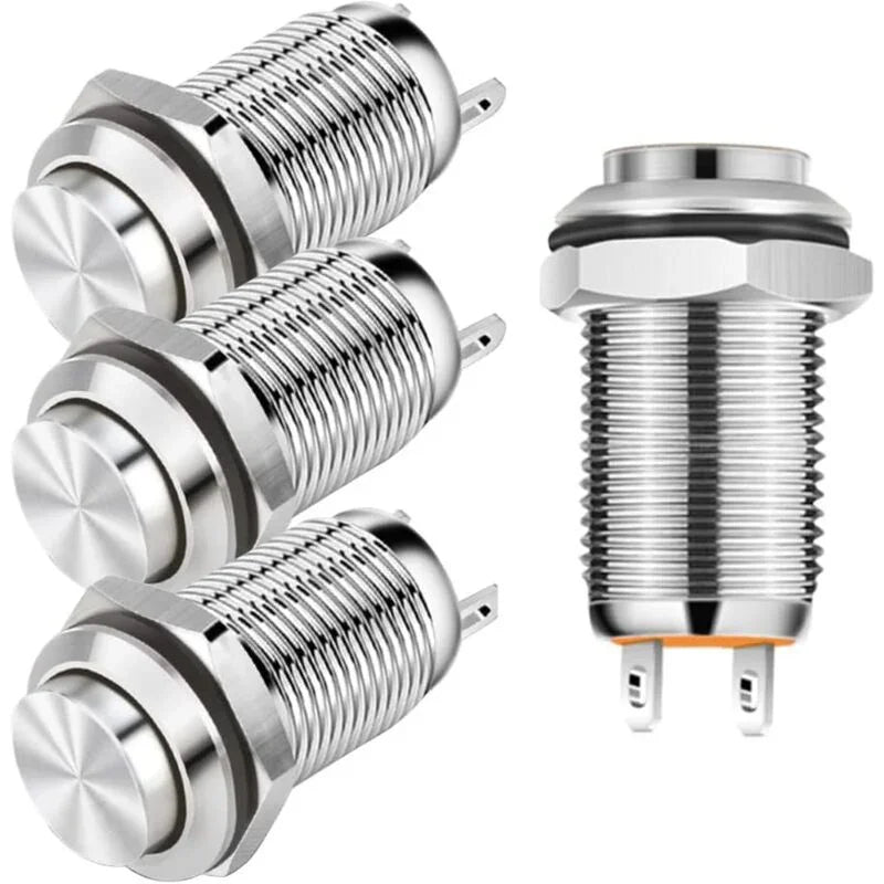 4 pcs 12Mm 3A 12V/24V/125V/250V Ac Self-Locking Waterproof Push Button Switch Nickel Plated Copper On Off Push Button