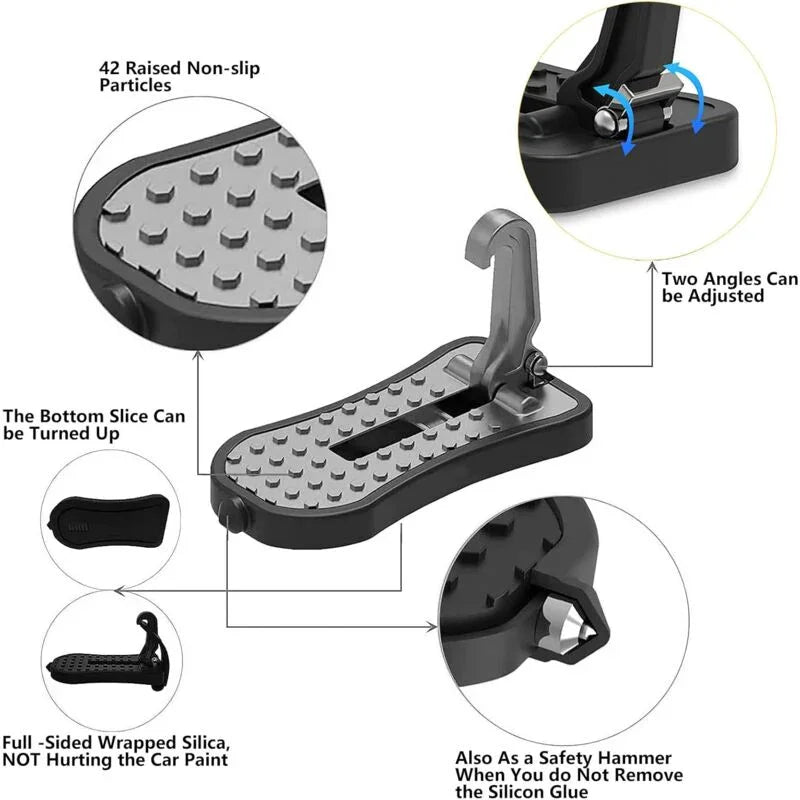 Car Door Pedal, Car Door Pedal Foot Nail U Car Door Latch Hook Pedal, With Auxiliary Pedal With Safety Hammer (16Cm,