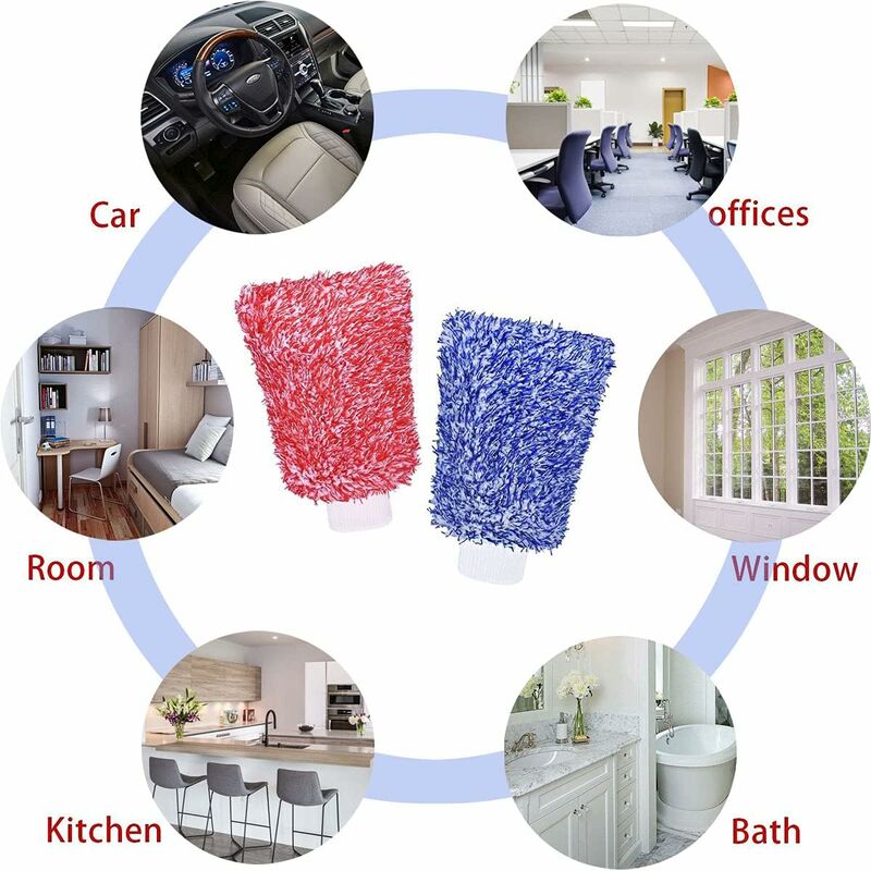 Car Wash Gloves 2 Pieces, Microfiber Wash Mitt, Chenille Super Absorbent Cleaning Gloves For Cleaning, Kitchen And Car