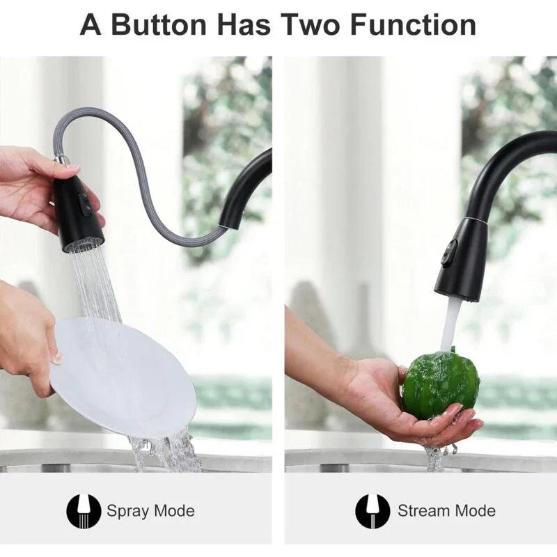 Black Kitchen Faucet, Stainless Steel Pull-Down Sprayer Sink Mixer Tap, 2 Spray Modes Kitchen Mixer Tap, High Spout And