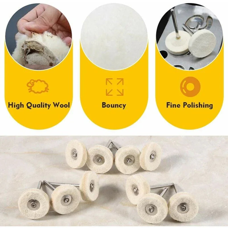 10 pcs Polishing Wheel 25Mm Wool Felt Buffing Wheels Drill Grinder Wheels Brushes ROtary Tool With Handle