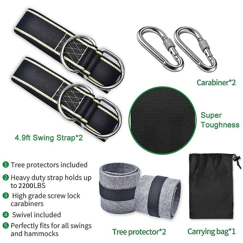 Hammock Strap Swing Attachment Hanging Chair ROpe Outdoor Swing Accessory Safety Carabiners Swing Tree Swing Strap For
