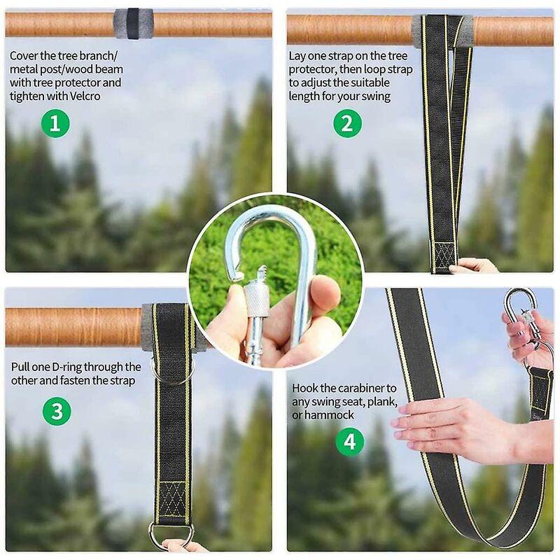Hammock Strap Swing Attachment Hanging Chair ROpe Outdoor Swing Accessory Safety Carabiners Swing Tree Swing Strap For