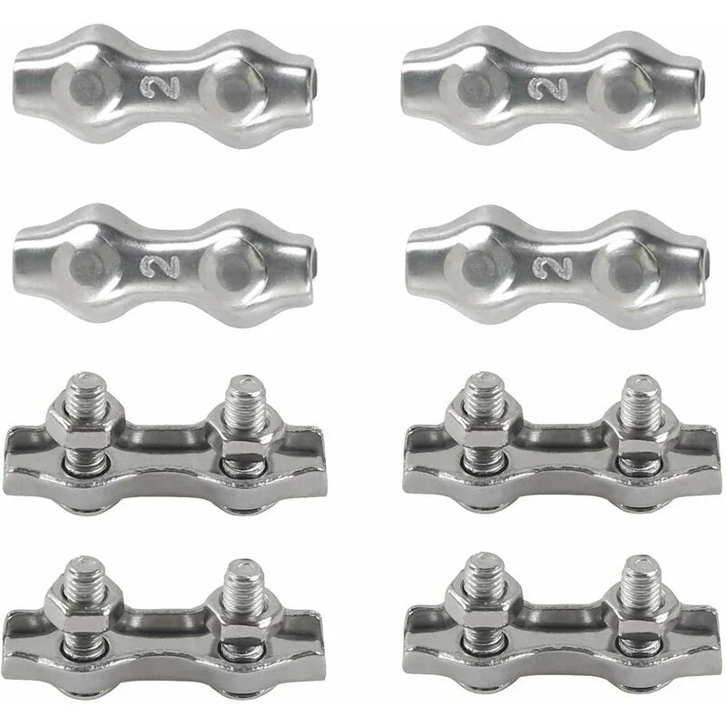 M2 Duplex Cable Clips 304 Stainless Steel Duplex Cable Clips For Wire ROpe Clotheslines Sun Sails Hanging Patio Fixed 8
