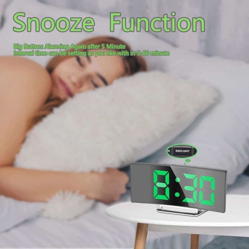 Digital Alarm Clock For Bedroom, 7'' LED Mirror Screen, 2 Brightness, Temperature, DAte, Usb Powered, Memory Function