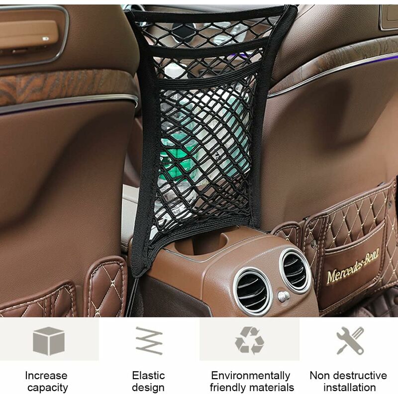 3-Layer Car Mesh Bag, Seat Back Mesh Bag, Rear Child Safety Door, Luggage Tissue Holder, Driver Storage Mesh Bag