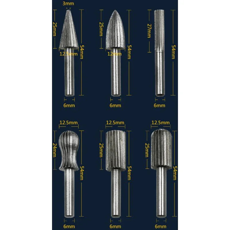 6 pcs Double Cut Tungsten ROtary Burr Set 6Mm Shank Tungsten Files Filing/Engraving/Grinding Bits For ROtary Tools