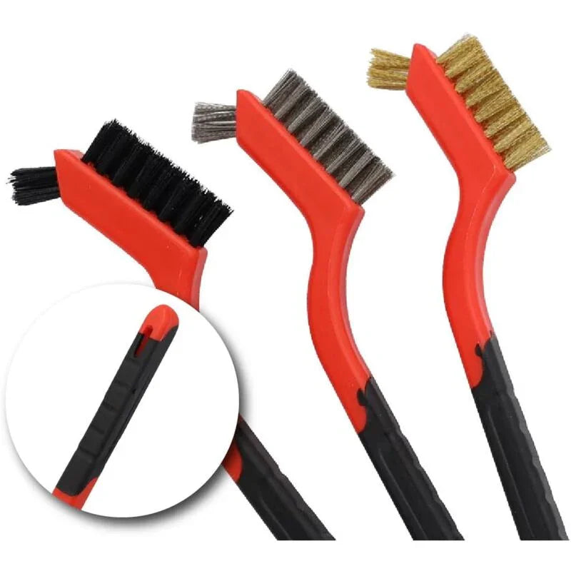 3 pcs Wire Brushes Stainless Steel Brass Carbon Nylon Scrub Brushes For Cleaning Welding Slag Stripping Rust Dust