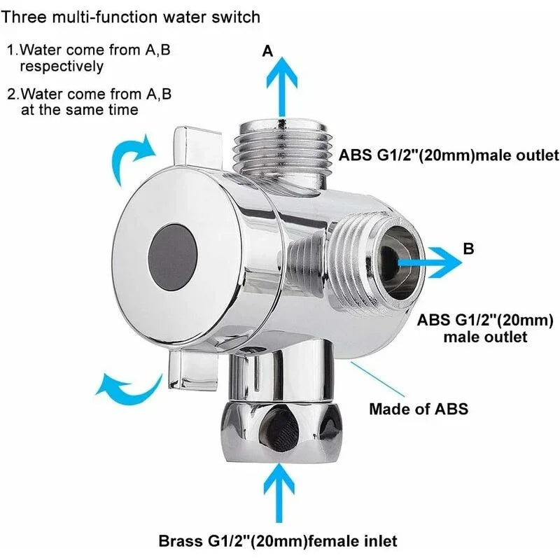 3 Way Multi-Function Shower Faucet Diverter Shower Head Adapter For Shower Arm Kitchen Sink G1/2