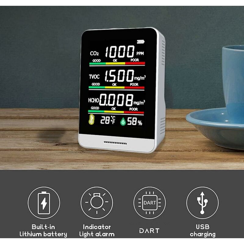 Co2 Detector Temperature Humidity Detection Tool Smart Office Indoor Outdoor High Precision Fast Detection