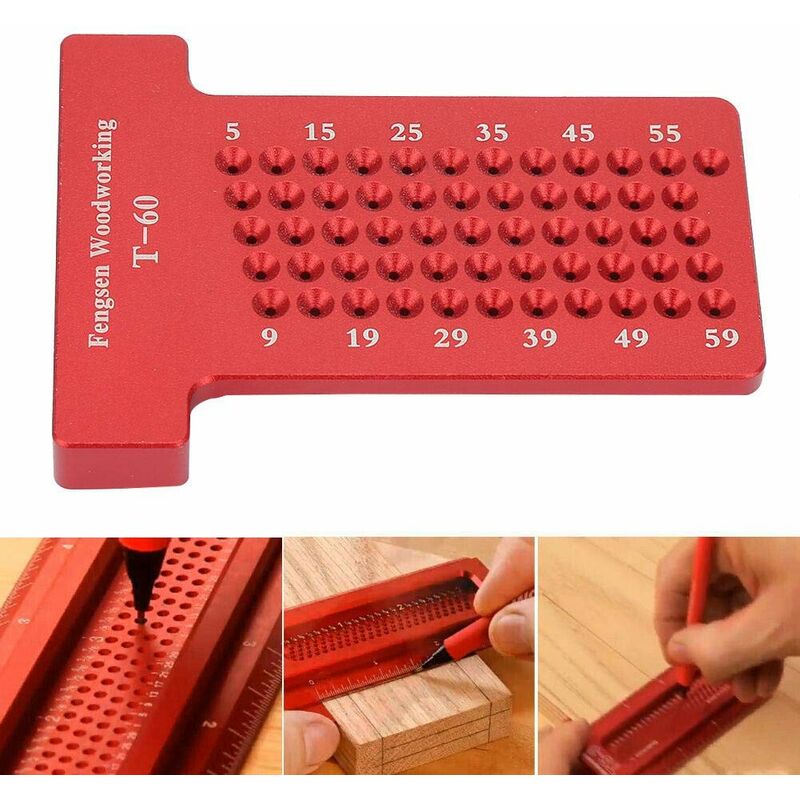Scribing Ruler, T-Type Aluminum Alloy Woodworking Hole Gauge Carpenter Marking Tool, Wear-Resistant, For Woodworker And
