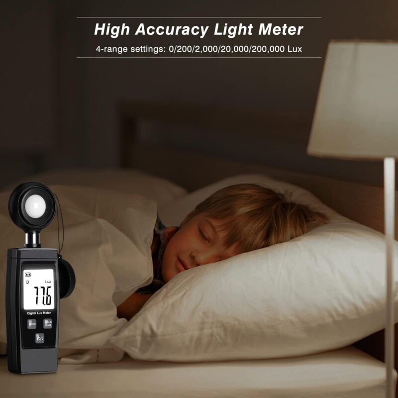 Digital Lux Meter, Practical Plant Exposure, Full With Waves Up To 200,000 Lux, Lux Meter With Maximum/Minimum Values,