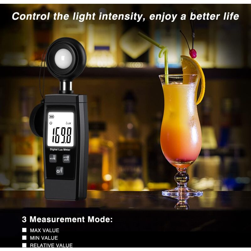 Digital Lux Meter, Practical Plant Exposure, Full With Waves Up To 200,000 Lux, Lux Meter With Maximum/Minimum Values,
