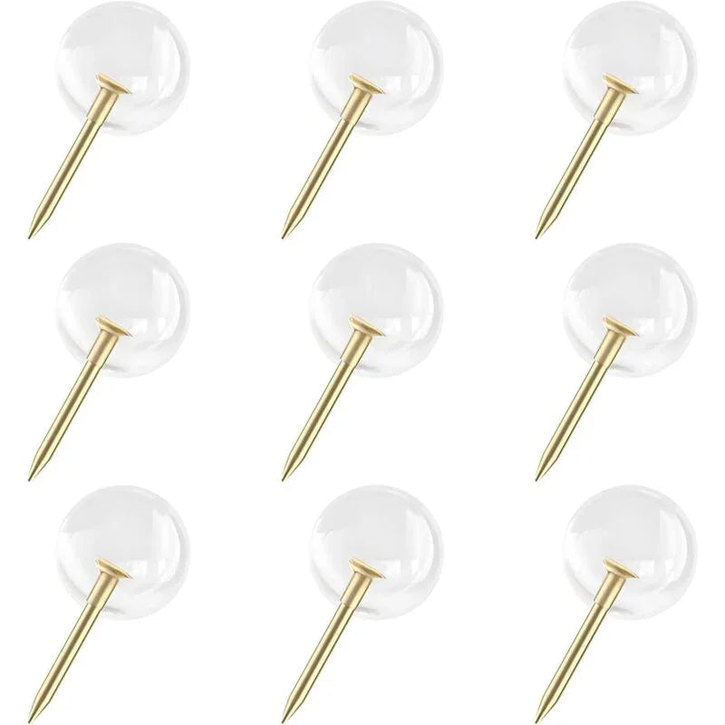 150 pcs Large Size 9.5Mm Gold Push Pins ROund Head Gold Steel Thumb Tacks With Clear Plastic ROund Head Thumb Tacks For