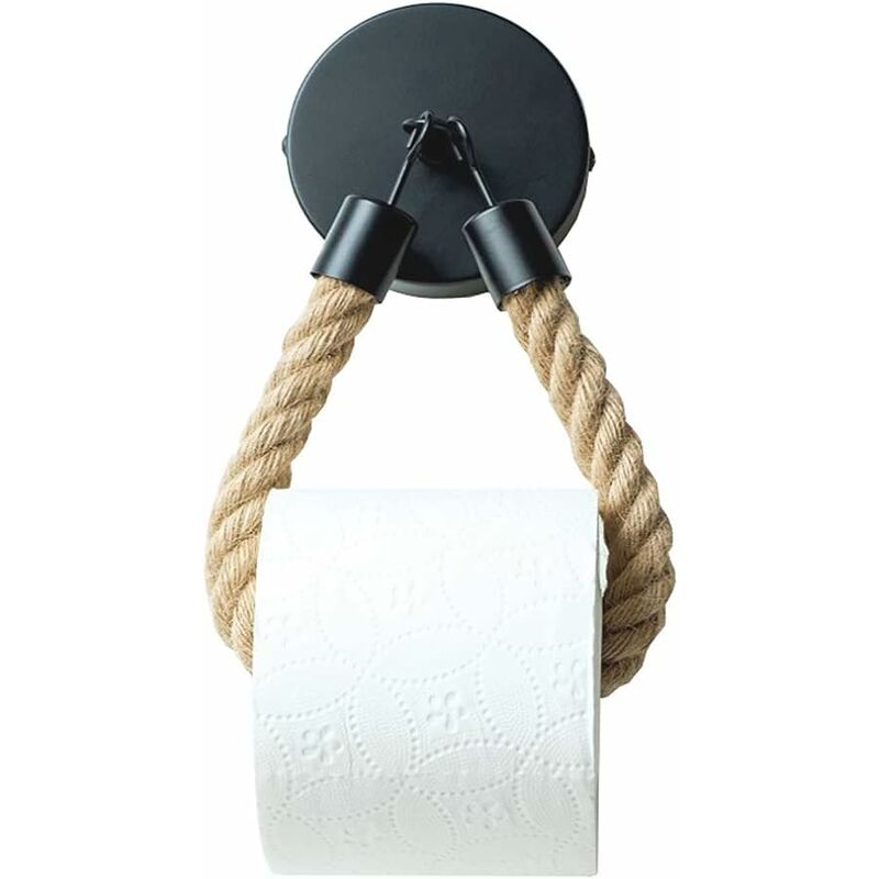 Toilet Paper Holder, Hemp ROpe Towel Holder For Bathroom And Kitchen Bathroom Paper Holder Toilet ROll Holder (Black)