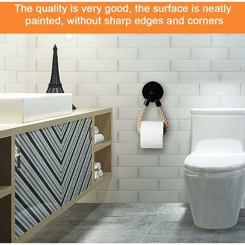 Toilet Paper Holder, Hemp ROpe Towel Holder For Bathroom And Kitchen Bathroom Paper Holder Toilet ROll Holder (Black)