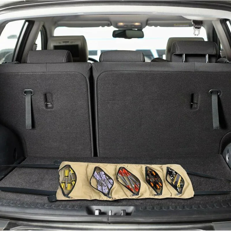 ROll-Up Tool Bag, Canvas Tool Bag, Multi-Purpose Tool Bag With 5 Zipper Pockets, For Electrician, Mechanic, Khaki