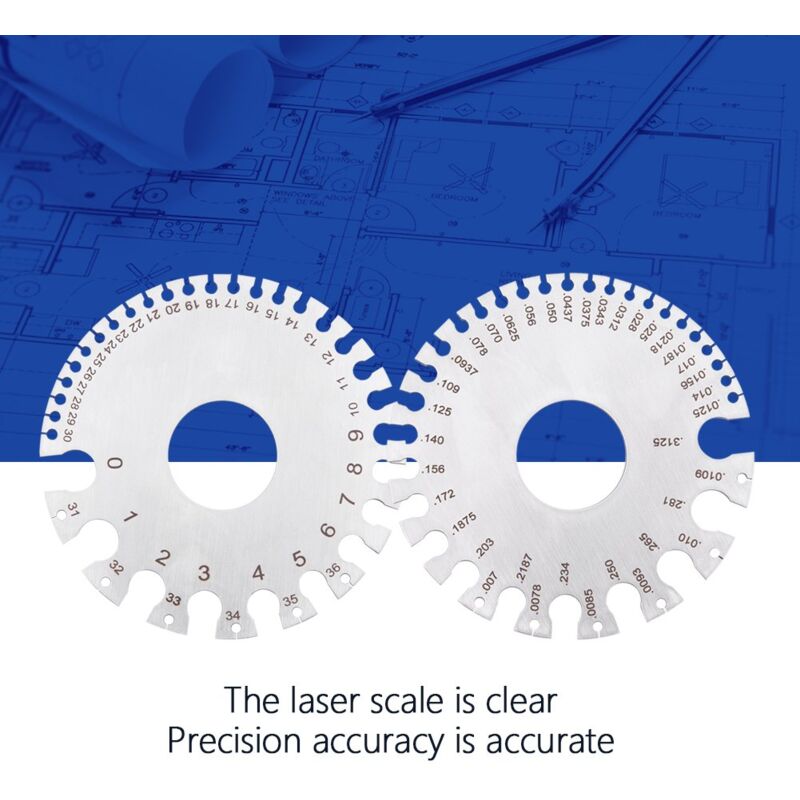 Stainless Steel 2-Sided ROund Wire Thickness Gauge For Measuring Non-Ferrous Wire And Metal, Tester Ruler Gauge