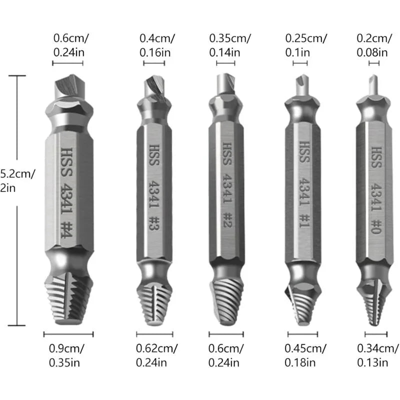 5 pcs Professional Screw Extractor Set, DAmaged Screw Extractor, High Speed Steel, For Defective Screws, Bolts And