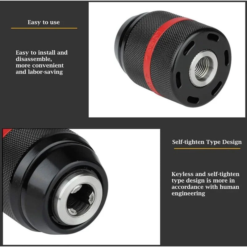 Keyless Drill Chuck, Drill Chuck, Cordless Drill Chuck, 1/2-20Unf 2-13Mm Mount Keyless Hand Drill Chuck Self-Tightening