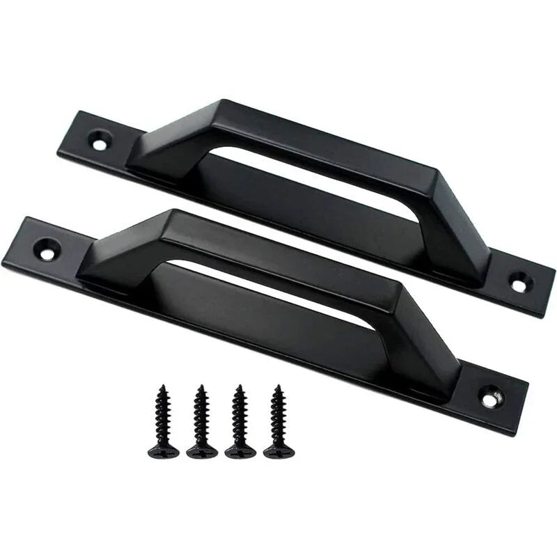 19.6Cm Wooden Handle Barn Door Pull Sliding Door Handle Carbon Steel (D Black)