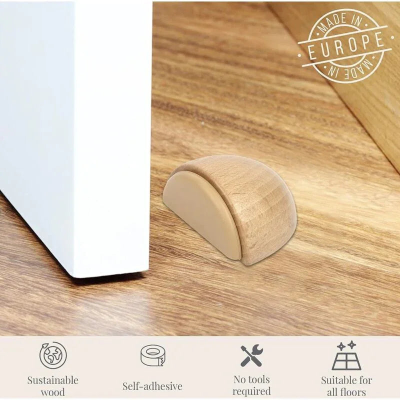 6 pcs Set Door Stops - Adhesive Wooden Door Stop For Floors And Parquet - Adhesive Door Stop - Door Stop (Natural Beech)