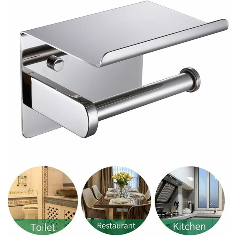 Toilet Paper Holder, Sus 304 Stainless Steel, Polished Chrome, Modern Toilet Paper Holder With Phone Shelf, Bathroom