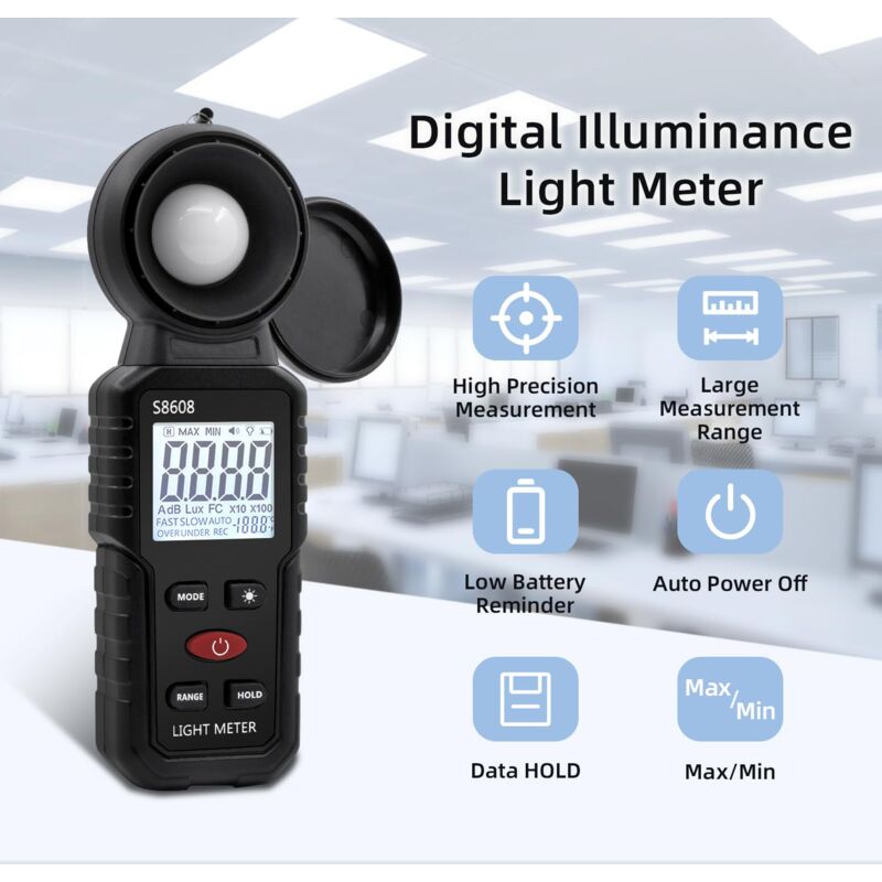 Digital Lux Meter, Light Measurement With 0.1-200,000 Lux, Portable Digital Ambient Light Meter Range Up To 200,000 Lux