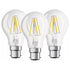Pack Of 3 Standard LED Filament Bulbs - B22 Base - 6W Equivalent To 60W - Warm White 2700K [Energy Class E]