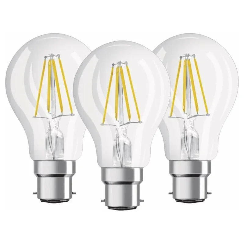 Pack Of 3 Standard LED Filament Bulbs - B22 Base - 6W Equivalent To 60W - Warm White 2700K [Energy Class E]