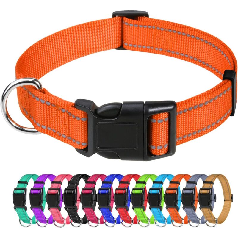 Dog Collar, Classic Adjustable Reflective Nylon Collar Suitable For Medium Dogs, Orange, 2.5Cm Width