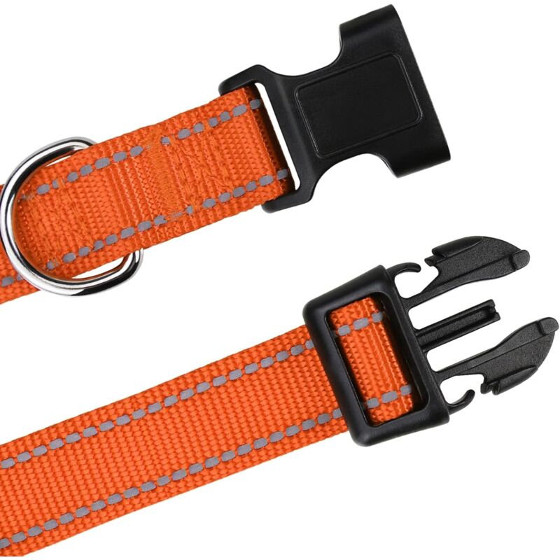 Dog Collar, Classic Adjustable Reflective Nylon Collar Suitable For Medium Dogs, Orange, 2.5Cm Width