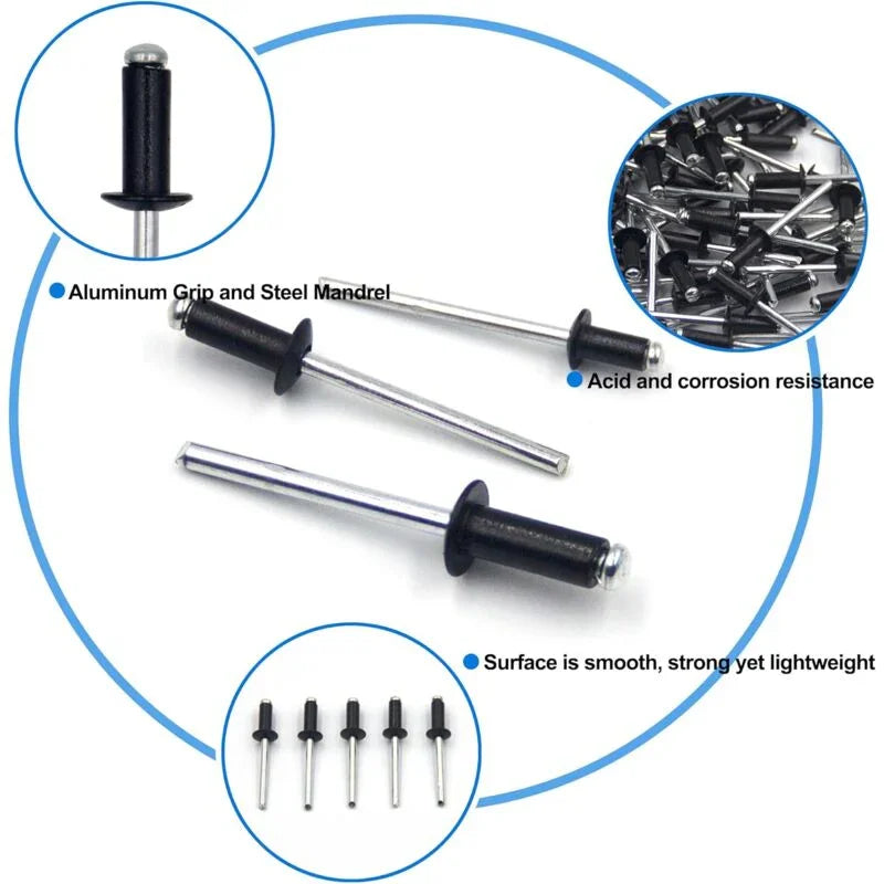 100 pcs 4.8 X 12Mm Aluminum Blind Rivets, Open End Rivets, Pop Rivets, Pack Of 100 (Black)