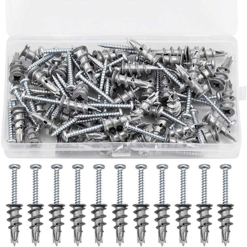 100 pcs Zinc Alloy Expansion Screw Set Combination 50 pcs Screws And 50 pcs Anchors - Metal Self-Drilling - For
